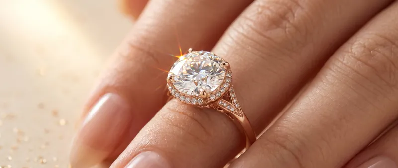 Halo engagement ring on hand